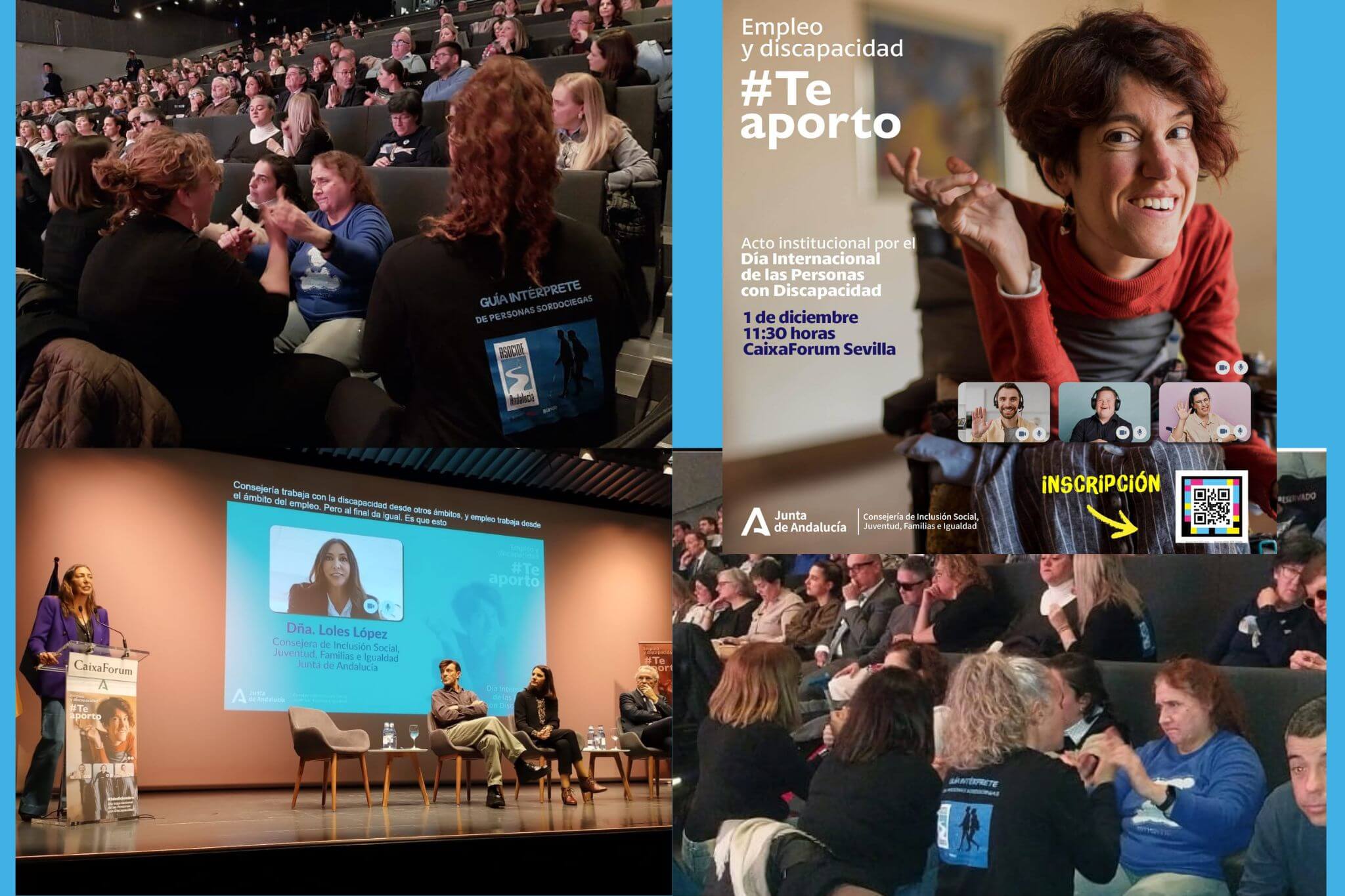 Montaje de imágenes de la participación de las personas sordociegas en el evento de la consejería